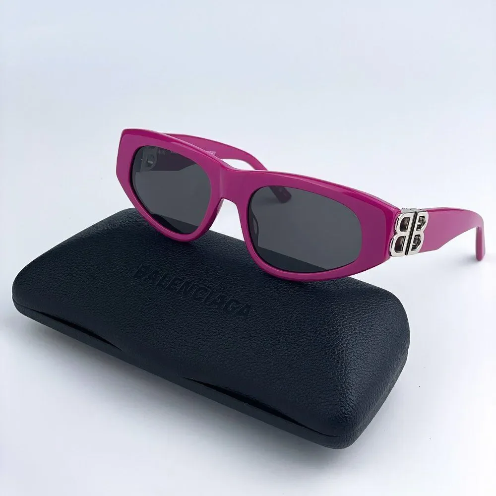 NEW Balenciaga BB0095S 017 Fuchsia Pink Silver Logo Grey Cat Eye Unisex Sunglass